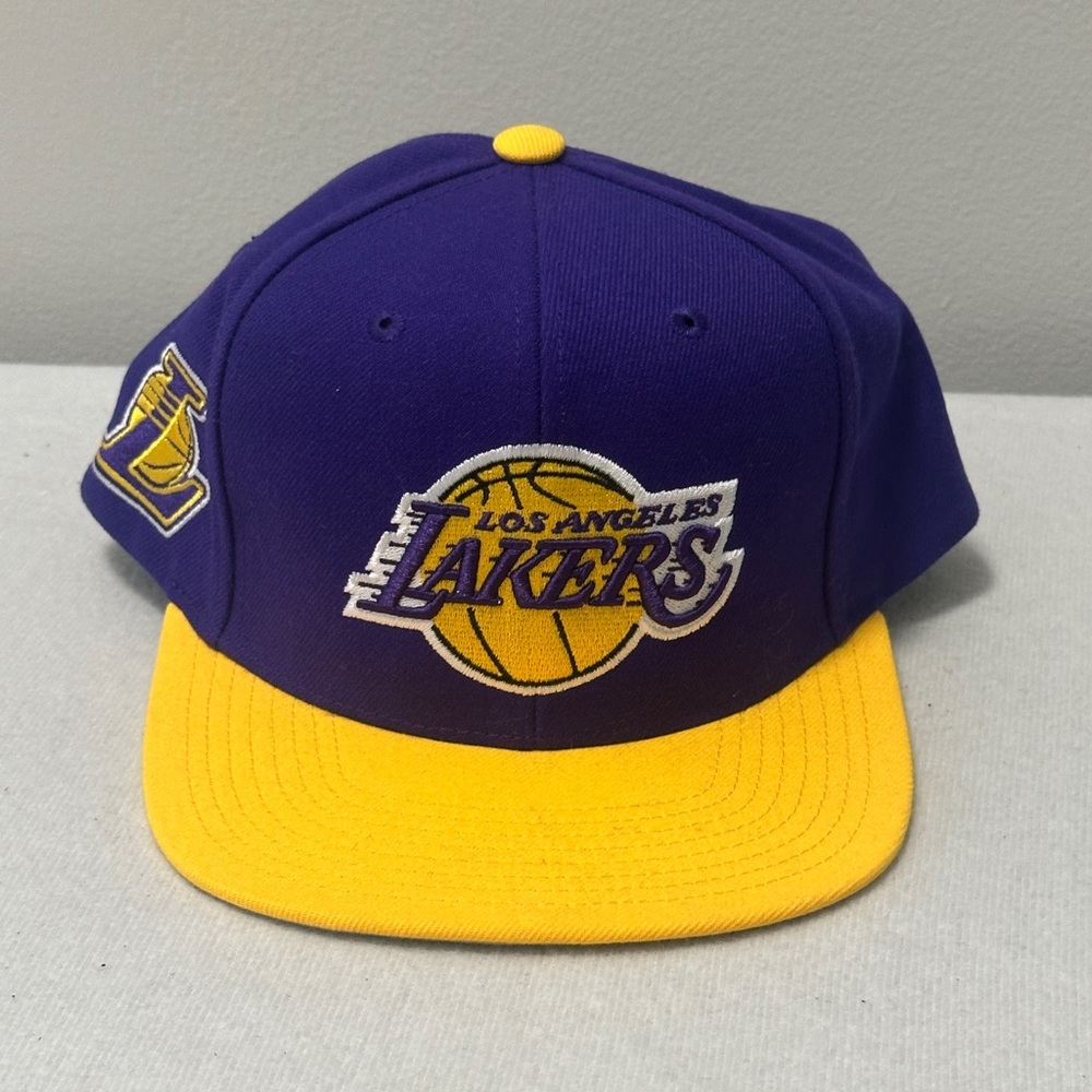 LA Lakers Mitchell & Ness NBA Snapback Hat Cap 3D Logo Purple Yellow